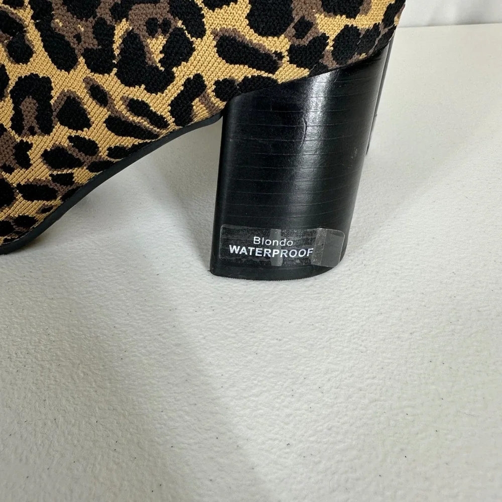 Blondo Leopard Print Waterproof Sock Booties‎ Block Heel Size 9.5/39 READ
